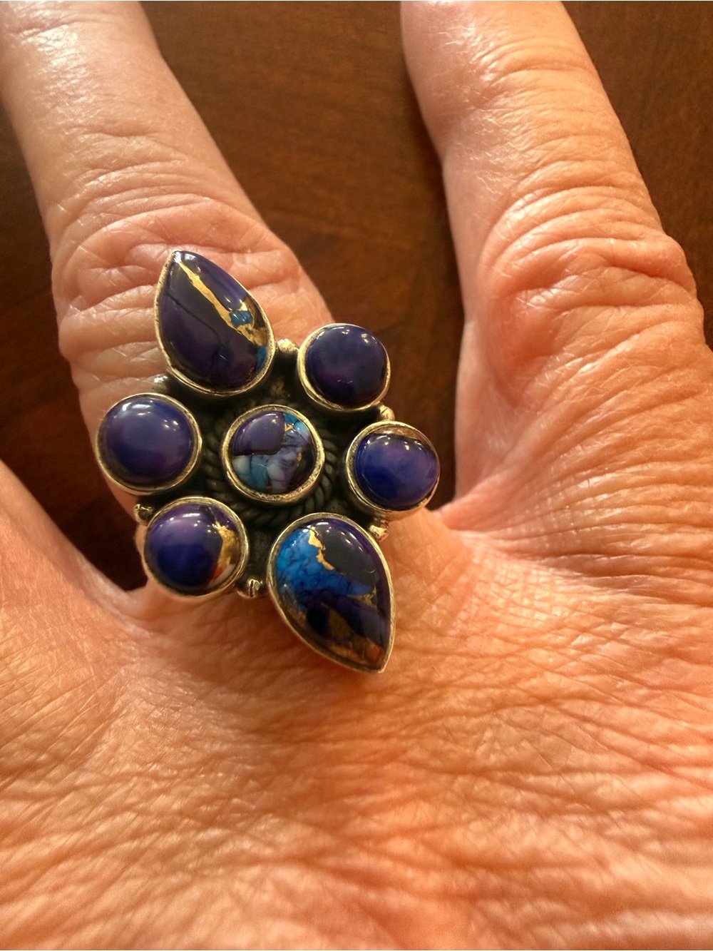 Purple Dahlia cluster Ring
Set in .925 
Size 6 1/2